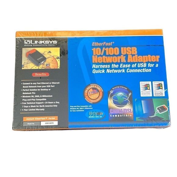 Linksys Etherfast 10/100 USB Network Adapter Model USB100TX FACTORY SEALED - Picture 1 of 6